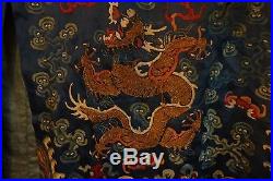 Antique Chinese Qing Dynasty 1736-1795 Blue Silk Ground Kesi Dragon Robe Jifu