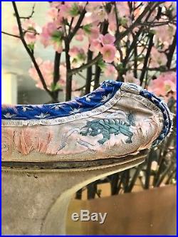 Antique Chinese Qing Dynasty 19th Century Silk Embroidered Dragon Platform Shoes