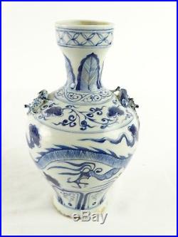 Antique Chinese Qing Dynasty Blue & White Dragon Vase China