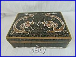 Antique Chinese Qing Dynasty Cloisonne Imperial Dragon Scholars Box 1890 Enamel