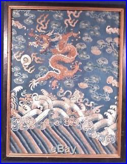Antique Chinese Qing Dynasty Embroidery Rank Badge Gold Thread Dragon