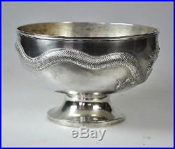 Antique Chinese Qing Dynasty Export Solid Silver Dragon Bowl China 1900 Hallmark