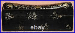 Antique Chinese Qing Dynasty Gilt Inlaid Lacquer Wood Pillow Box Dragon Art