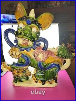 Antique Chinese Qing Dynasty Guardian Dragon Lion Foo Dog Statue Made in Vietnam