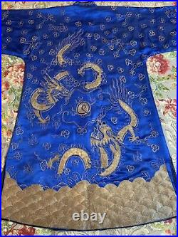 Antique Chinese Qing Dynasty Hand Embroidery Dragon Robe Chest 44 Length 41