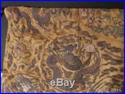 Antique Chinese Qing Dynasty Large Silk Art Yellow Ground Imperial Dragon 60tal