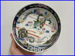 Antique Chinese Qing Dynasty Porcelain Bowl with Green Dragon Decoration