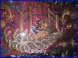 Antique Chinese Qing Gold Thread Silk Robe Embroidery Fragment Dragons