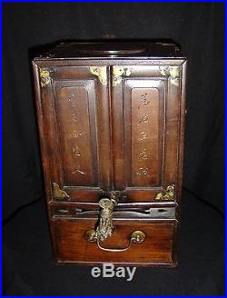 Antique Chinese Qing Hongmu Kettle Pot Warmer Cabinet With Dragon Spout Signed