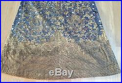 Antique Chinese Qing Imperial 5 Claw Dragon Robe Blue Gold Embroidered Silk 19 C