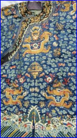 Antique Chinese Qing Imperial Court Embroidered 5 Claw Dragon Silk Summer Robe