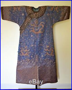 Antique Chinese Qing Imperial Court Gold & Silver Embroidered Silk Dragon Robe