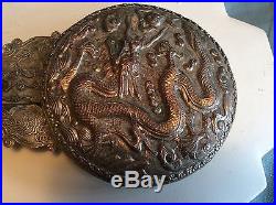 Antique Chinese Qing Jade Chilong Dragon Belt Buckle Russet Jade Silver Mirror
