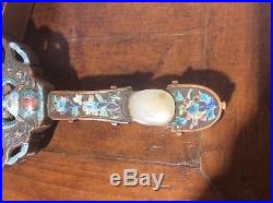 Antique Chinese Qing Jade Chilong Dragon Belt Buckle White Jade Silver Mirror