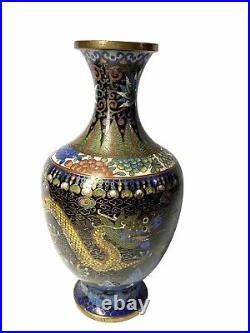 Antique Chinese Qing Period Cloisonne Enamel Vase Dragon & Flowers 7 1/2 READ Antique Chinese Qing Period Cloisonne Enamel Vase Dragon & Flowers 7 1/2 READ