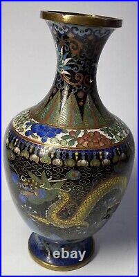 Antique Chinese Qing Period Cloisonne Enamel Vase Dragon & Flowers 7 1/2 READ Antique Chinese Qing Period Cloisonne Enamel Vase Dragon & Flowers 7 1/2 READ