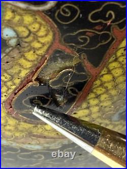 Antique Chinese Qing Period Cloisonne Enamel Vase Dragon & Flowers 7 1/2 READ Antique Chinese Qing Period Cloisonne Enamel Vase Dragon & Flowers 7 1/2 READ