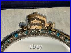 Antique Chinese Qing / Republic Enamel Mirror with Dragon Phoenix Character Marks