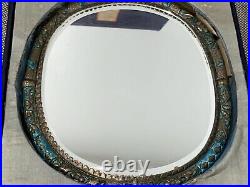 Antique Chinese Qing / Republic Enamel Mirror with Dragon Phoenix Character Marks