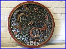 Antique Chinese Qing / Republic Polychrome Wood Carving with Phoenix & Dragon Dec