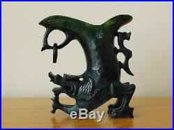 Antique Chinese Qing Spinach Green Jade Dragon Cup