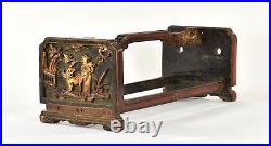 Antique Chinese Red & Gilded Wood Carving w Carved Panel & Dragon, Qing, 19th c