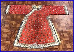 Antique Chinese Red Silk Changfu Informal Butterfly Embroidered Dragon Robe Kesi