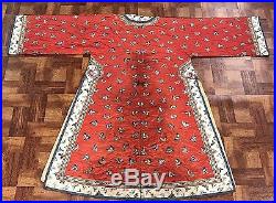 Antique Chinese Red Silk Changfu Informal Butterfly Embroidered Dragon Robe Kesi