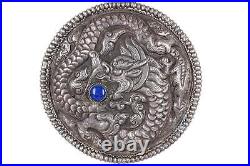 Antique Chinese Repousse Silver/Lapis Dragon Belt buckle