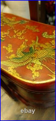 Antique Chinese Rice Tiffin Carrier Dragons Chasing Flaming Pearl Design