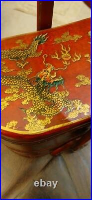 Antique Chinese Rice Tiffin Carrier Dragons Chasing Flaming Pearl Design