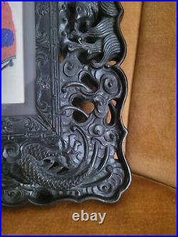 Antique Chinese Rosewood Carved Dragons, Royal Painting On