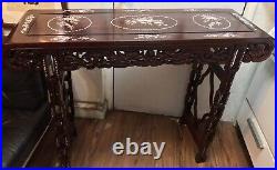 Antique Chinese Rosewood Carving Dragon Console Desk With Mother Of Peals Inlays