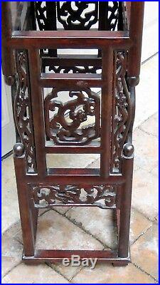 Antique Chinese Rosewood Handcarved Pierced Dragon Step Tansu Plant Stand #2