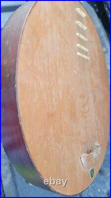 Antique Chinese Ruan Moon Wood Guitar Yueqin Banjo Carved Dragon Handle Vtg