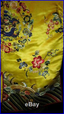 Antique Chinese Silk Dragon Robe Embroidery Embroidered Coat Bats Perfect Rare