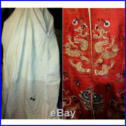 Antique Chinese Silk Dragon Robe Embroidery Opera Theater Embroidered Coat Huge