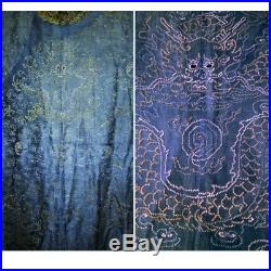 Antique Chinese Silk Dragon Robe Embroidery Qing Estate Kossu Summer Gauze Blue