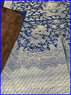 Antique Chinese Silk Dragon Robe With Fine Embroidered Dragons Qing