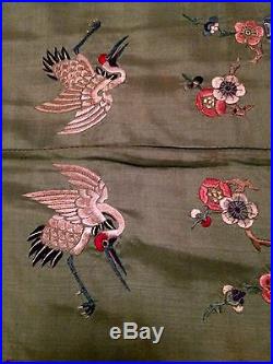 Antique Chinese Silk Embroidered Cranes Dragon Informal Robe
