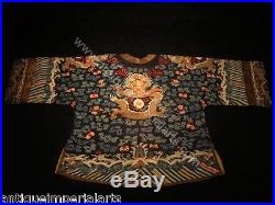 Antique Chinese Silk Embroidered Dragon Robe Kesi Surcoat no Rank Badge