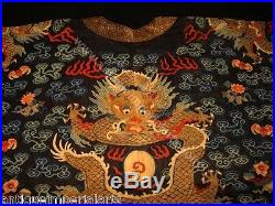Antique Chinese Silk Embroidered Dragon Robe Kesi Surcoat no Rank Badge