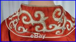 Antique Chinese Silk Embroidered Kimono Robe Coat Red Dragons Lucky Clouds