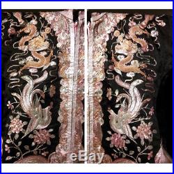 Antique Chinese Silk Embroidery Robe Silver Metal Embroidered Dragon Coat WOW