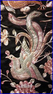 Antique Chinese Silk Embroidery Robe Silver Metal Embroidered Dragon Coat WOW
