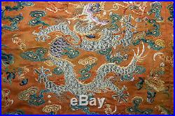 Antique Chinese Silk EmbroideryDragonsBatsFloralWaves