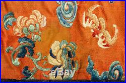 Antique Chinese Silk EmbroideryDragonsBatsFloralWaves