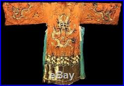 Antique Chinese Silk Gold Dragon Robe Embroidered Ching Qing 19thc Opera Theater