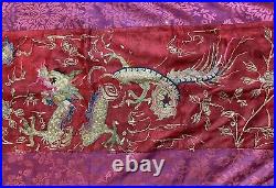 Antique Chinese Silk Qing Dynasty Hand Embroidery Dragon Panel 54 X 185 Cm