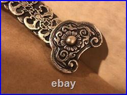 Antique Chinese Silver Belt Hook Or Garment Hook Or Other Item With Bats Dragons